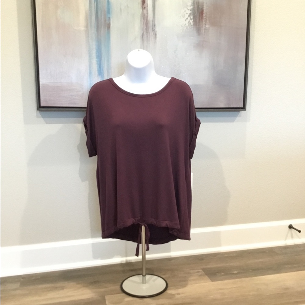 Loft short sleeve purple shirt with waste tie Sz M